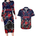 Personalized Melbourne Demons Couples Matching Long Sleeve Bodycon Dress and Hawaiian Shirt Aboriginal Dot Painting Graffiti Style
