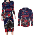 Personalized Melbourne Demons Couples Matching Long Sleeve Bodycon Dress and Long Sleeve Button Shirt Aboriginal Dot Painting Graffiti Style