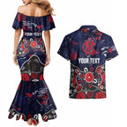 Personalized Melbourne Demons Couples Matching Mermaid Dress and Hawaiian Shirt Aboriginal Dot Painting Graffiti Style