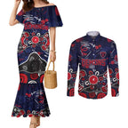 Personalized Melbourne Demons Couples Matching Mermaid Dress and Long Sleeve Button Shirt Aboriginal Dot Painting Graffiti Style
