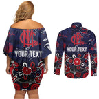 Personalized Melbourne Demons Couples Matching Off Shoulder Short Dress and Long Sleeve Button Shirt Aboriginal Dot Painting Graffiti Style