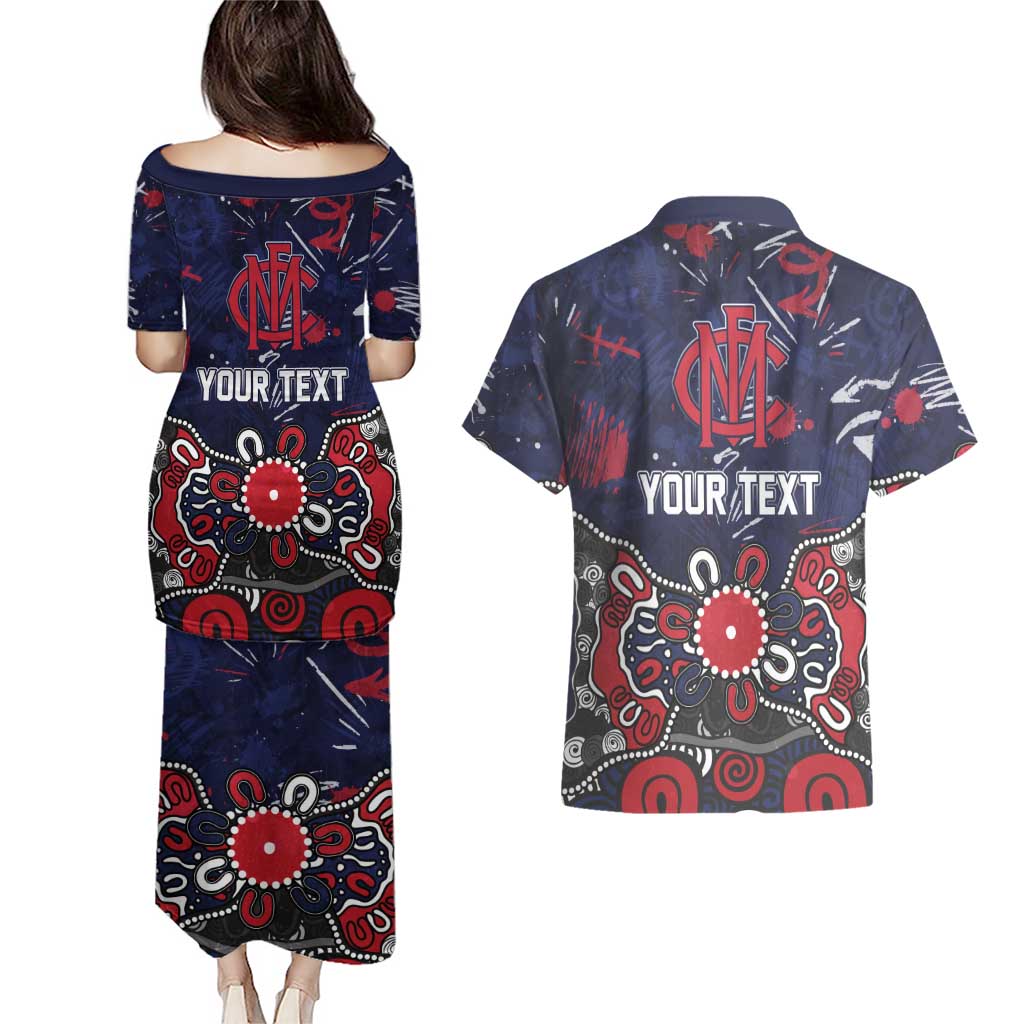 Personalized Melbourne Demons Couples Matching Puletasi and Hawaiian Shirt Aboriginal Dot Painting Graffiti Style