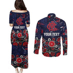 Personalized Melbourne Demons Couples Matching Puletasi and Long Sleeve Button Shirt Aboriginal Dot Painting Graffiti Style