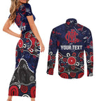 Personalized Melbourne Demons Couples Matching Short Sleeve Bodycon Dress and Long Sleeve Button Shirt Aboriginal Dot Painting Graffiti Style
