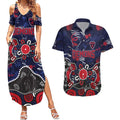 Personalized Melbourne Demons Couples Matching Summer Maxi Dress and Hawaiian Shirt Aboriginal Dot Painting Graffiti Style