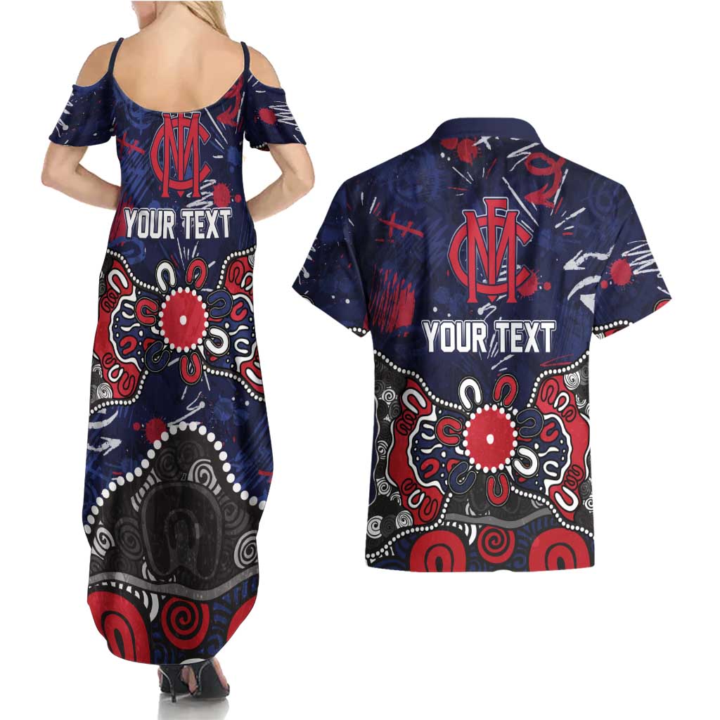 Personalized Melbourne Demons Couples Matching Summer Maxi Dress and Hawaiian Shirt Aboriginal Dot Painting Graffiti Style