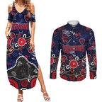 Personalized Melbourne Demons Couples Matching Summer Maxi Dress and Long Sleeve Button Shirt Aboriginal Dot Painting Graffiti Style