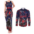 Personalized Melbourne Demons Couples Matching Tank Maxi Dress and Long Sleeve Button Shirt Aboriginal Dot Painting Graffiti Style