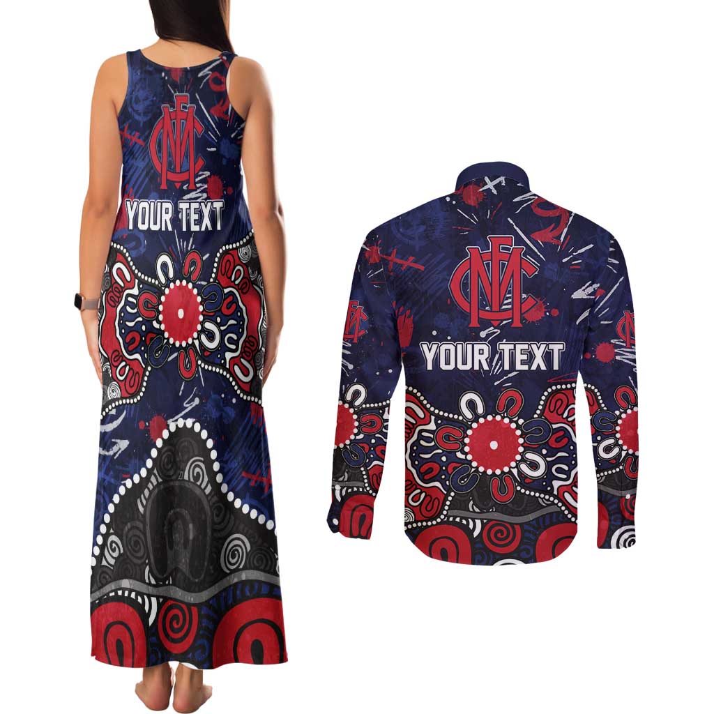 Personalized Melbourne Demons Couples Matching Tank Maxi Dress and Long Sleeve Button Shirt Aboriginal Dot Painting Graffiti Style