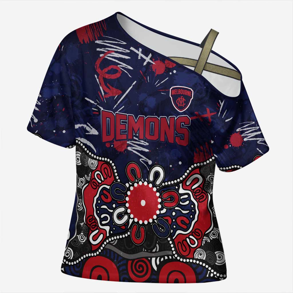 Personalized Melbourne Demons Cross Shoulder Shirt Aboriginal Dot Painting Graffiti Style