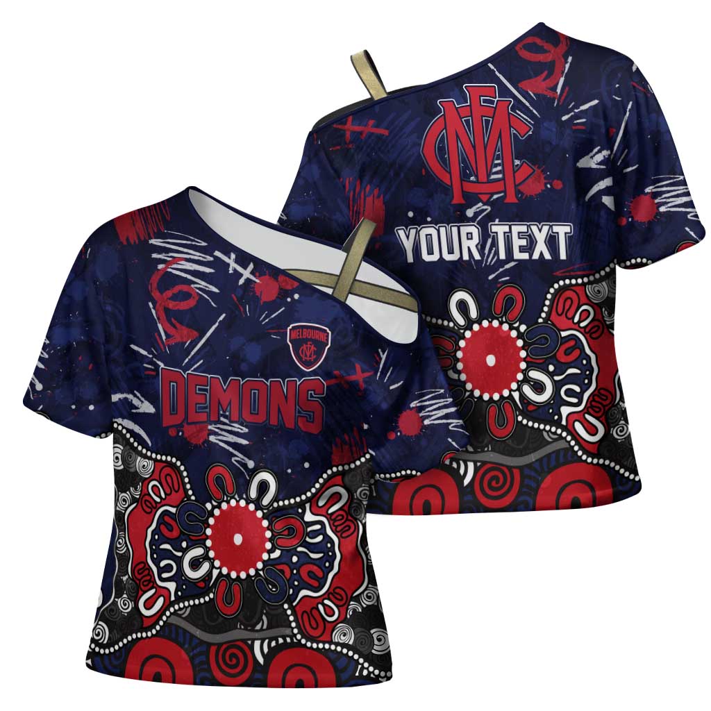 Personalized Melbourne Demons Cross Shoulder Shirt Aboriginal Dot Painting Graffiti Style