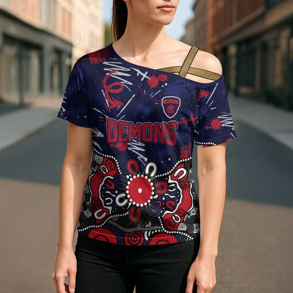 Personalized Melbourne Demons Cross Shoulder Shirt Aboriginal Dot Painting Graffiti Style