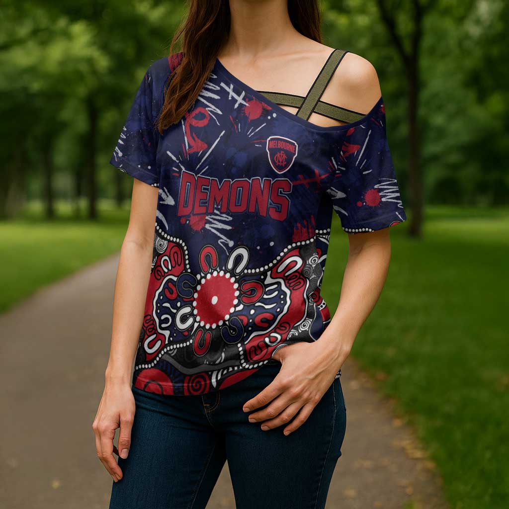 Personalized Melbourne Demons Cross Shoulder Shirt Aboriginal Dot Painting Graffiti Style