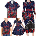 Personalized Melbourne Demons Family Matching Long Sleeve Bodycon Dress and Hawaiian Shirt Aboriginal Dot Painting Graffiti Style