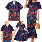 Personalized Melbourne Demons Family Matching Mermaid Dress and Hawaiian Shirt Aboriginal Dot Painting Graffiti Style