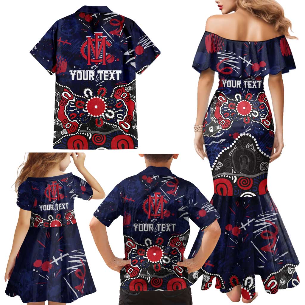 Personalized Melbourne Demons Family Matching Mermaid Dress and Hawaiian Shirt Aboriginal Dot Painting Graffiti Style