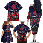 Personalized Melbourne Demons Family Matching Off The Shoulder Long Sleeve Dress and Hawaiian Shirt Aboriginal Dot Painting Graffiti Style