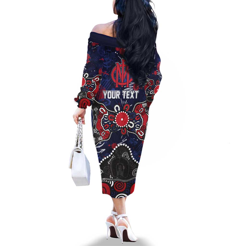 Personalized Melbourne Demons Family Matching Off The Shoulder Long Sleeve Dress and Hawaiian Shirt Aboriginal Dot Painting Graffiti Style