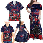 Personalized Melbourne Demons Family Matching Off Shoulder Maxi Dress and Hawaiian Shirt Aboriginal Dot Painting Graffiti Style
