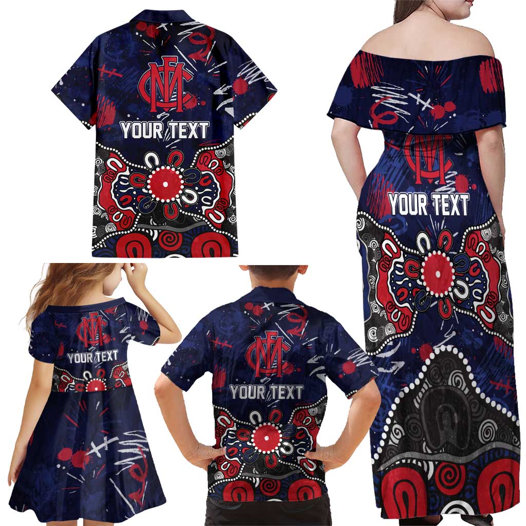 Personalized Melbourne Demons Family Matching Off Shoulder Maxi Dress and Hawaiian Shirt Aboriginal Dot Painting Graffiti Style