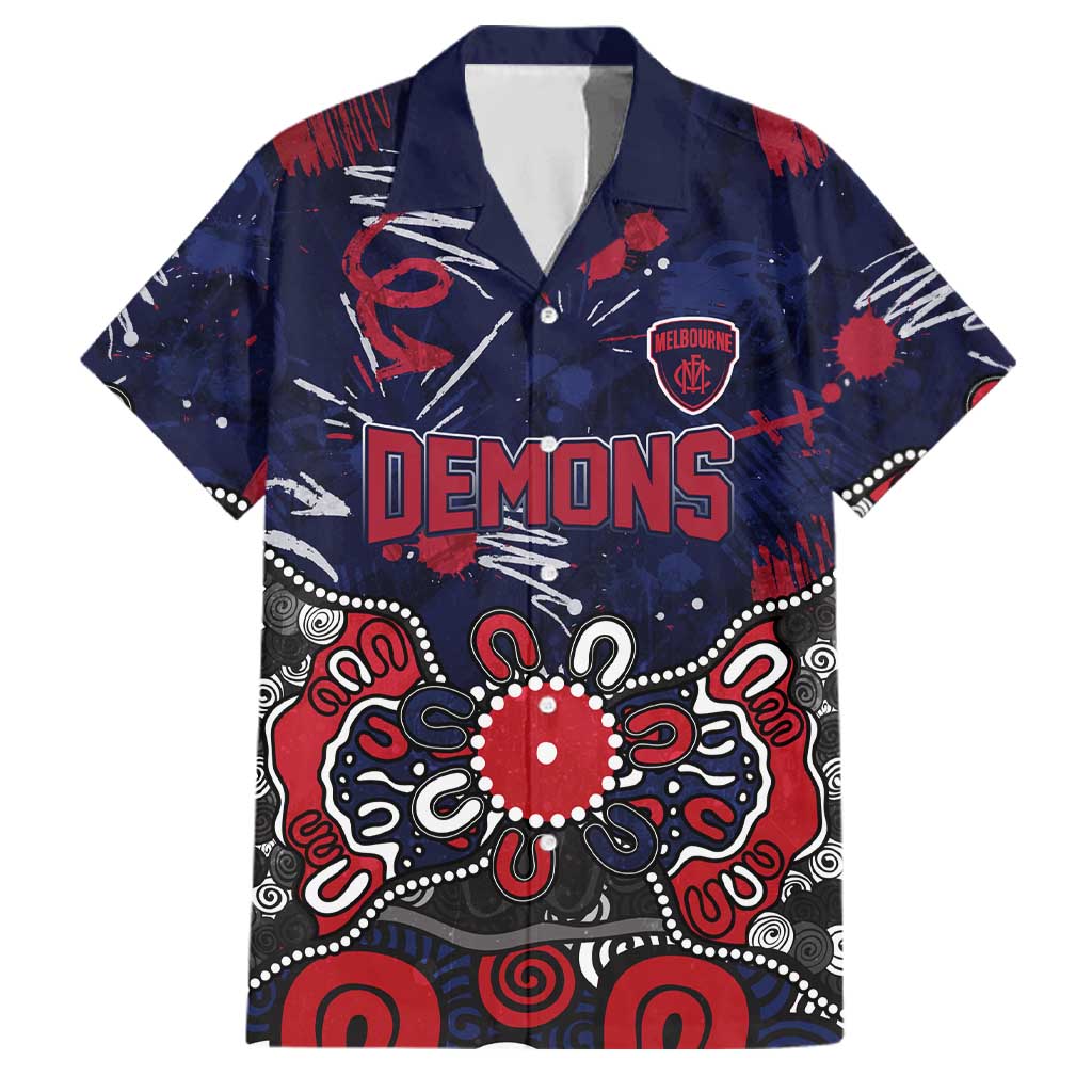 Personalized Melbourne Demons Family Matching Off Shoulder Maxi Dress and Hawaiian Shirt Aboriginal Dot Painting Graffiti Style