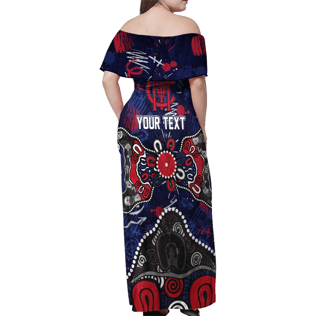 Personalized Melbourne Demons Family Matching Off Shoulder Maxi Dress and Hawaiian Shirt Aboriginal Dot Painting Graffiti Style