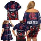 Personalized Melbourne Demons Family Matching Off Shoulder Short Dress and Hawaiian Shirt Aboriginal Dot Painting Graffiti Style