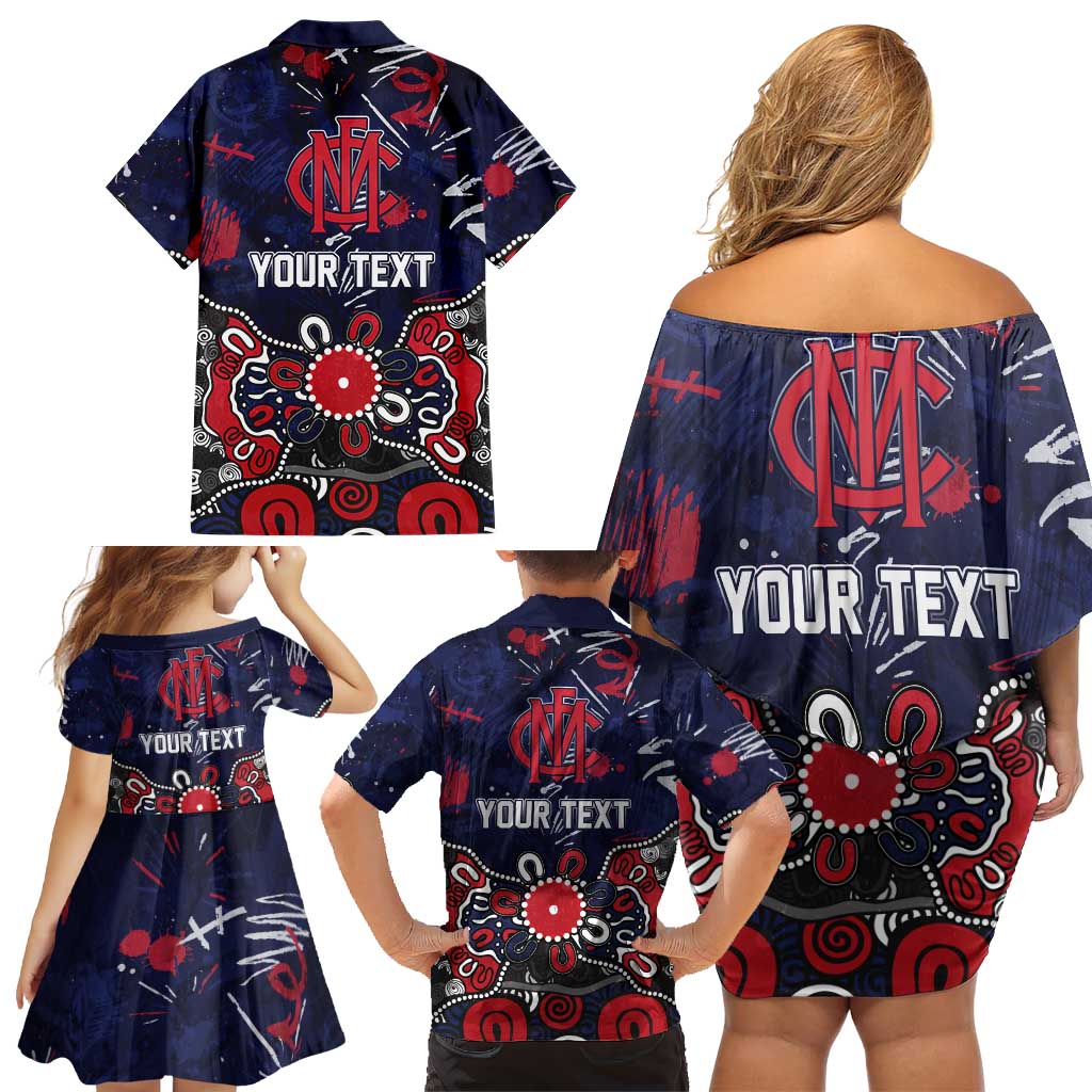 Personalized Melbourne Demons Family Matching Off Shoulder Short Dress and Hawaiian Shirt Aboriginal Dot Painting Graffiti Style