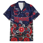 Personalized Melbourne Demons Family Matching Off Shoulder Short Dress and Hawaiian Shirt Aboriginal Dot Painting Graffiti Style