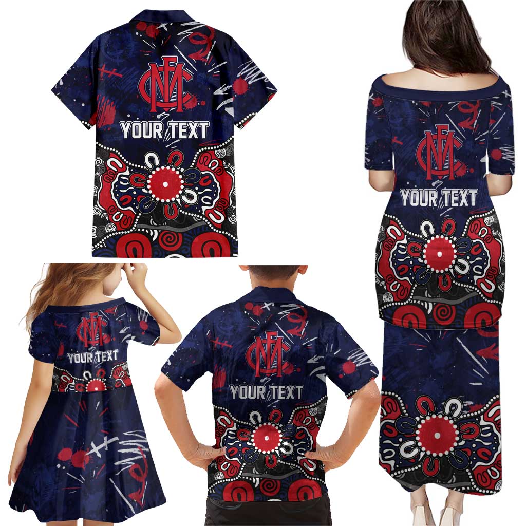 Personalized Melbourne Demons Family Matching Puletasi and Hawaiian Shirt Aboriginal Dot Painting Graffiti Style