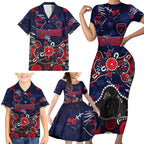 Personalized Melbourne Demons Family Matching Short Sleeve Bodycon Dress and Hawaiian Shirt Aboriginal Dot Painting Graffiti Style