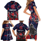 Personalized Melbourne Demons Family Matching Short Sleeve Bodycon Dress and Hawaiian Shirt Aboriginal Dot Painting Graffiti Style