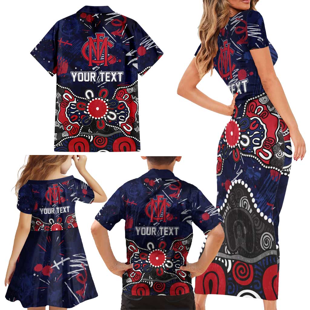 Personalized Melbourne Demons Family Matching Short Sleeve Bodycon Dress and Hawaiian Shirt Aboriginal Dot Painting Graffiti Style