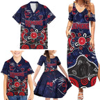 Personalized Melbourne Demons Family Matching Summer Maxi Dress and Hawaiian Shirt Aboriginal Dot Painting Graffiti Style