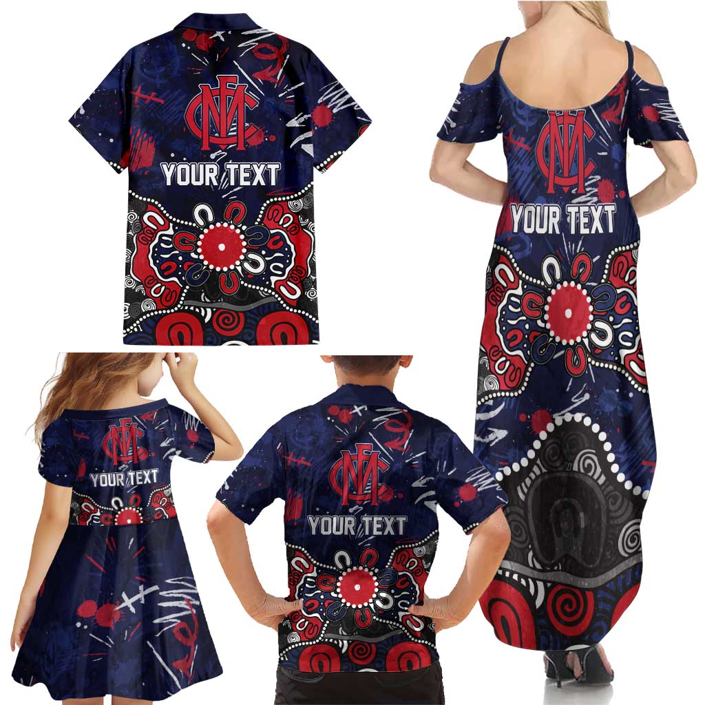 Personalized Melbourne Demons Family Matching Summer Maxi Dress and Hawaiian Shirt Aboriginal Dot Painting Graffiti Style