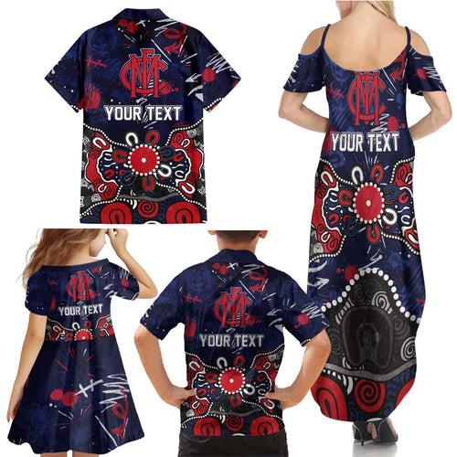 Personalized Melbourne Demons Family Matching Summer Maxi Dress and Hawaiian Shirt Aboriginal Dot Painting Graffiti Style
