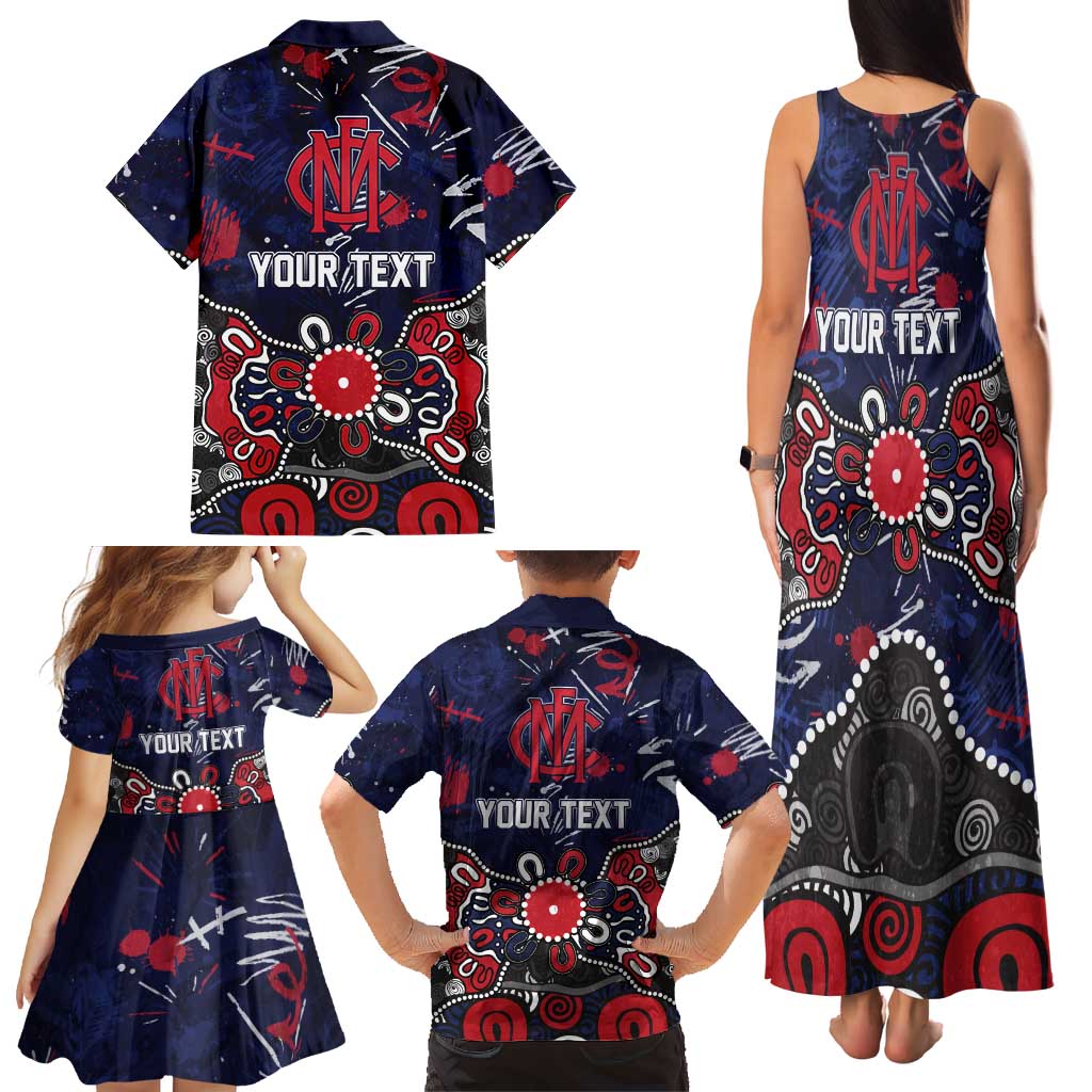 Personalized Melbourne Demons Family Matching Tank Maxi Dress and Hawaiian Shirt Aboriginal Dot Painting Graffiti Style