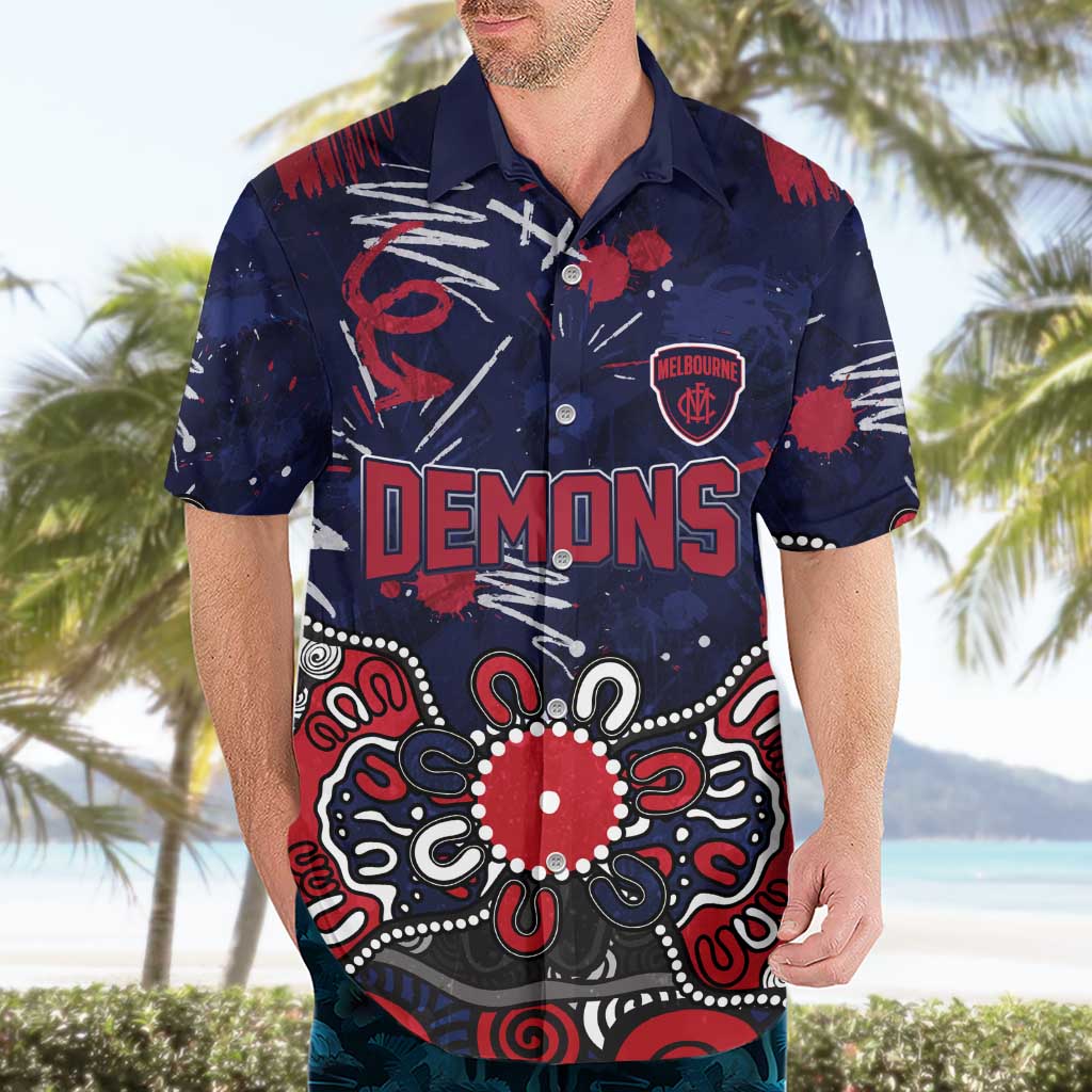 Personalized Melbourne Demons Hawaiian Shirt Aboriginal Dot Painting Graffiti Style