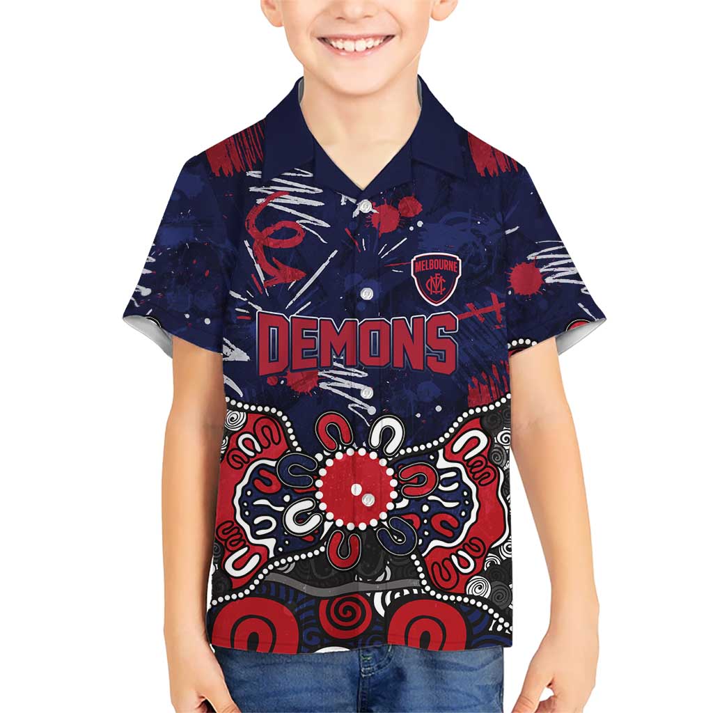Personalized Melbourne Demons Kid Hawaiian Shirt Aboriginal Dot Painting Graffiti Style