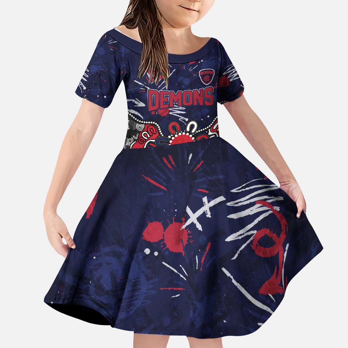 Personalized Melbourne Demons Kid Short Sleeve Dress Aboriginal Dot Painting Graffiti Style