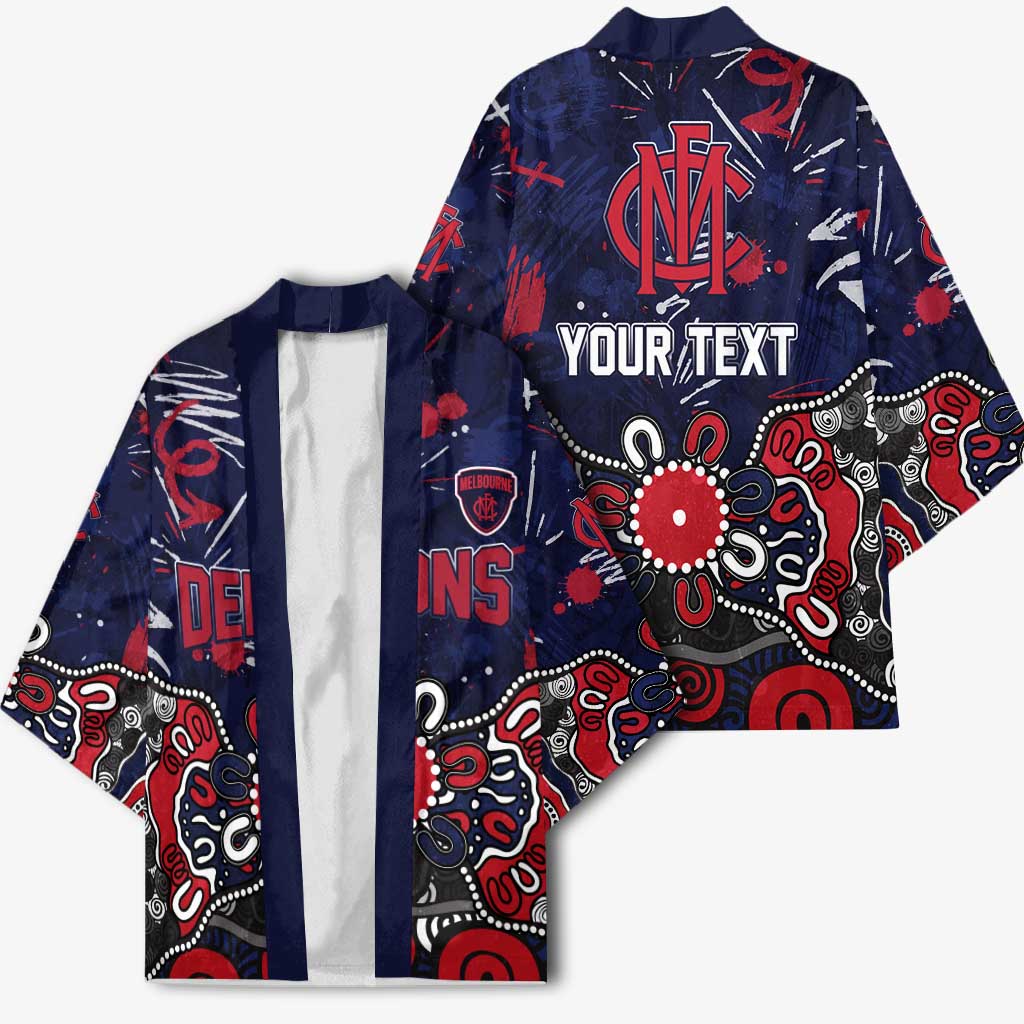 Personalized Melbourne Demons Kimono Aboriginal Dot Painting Graffiti Style