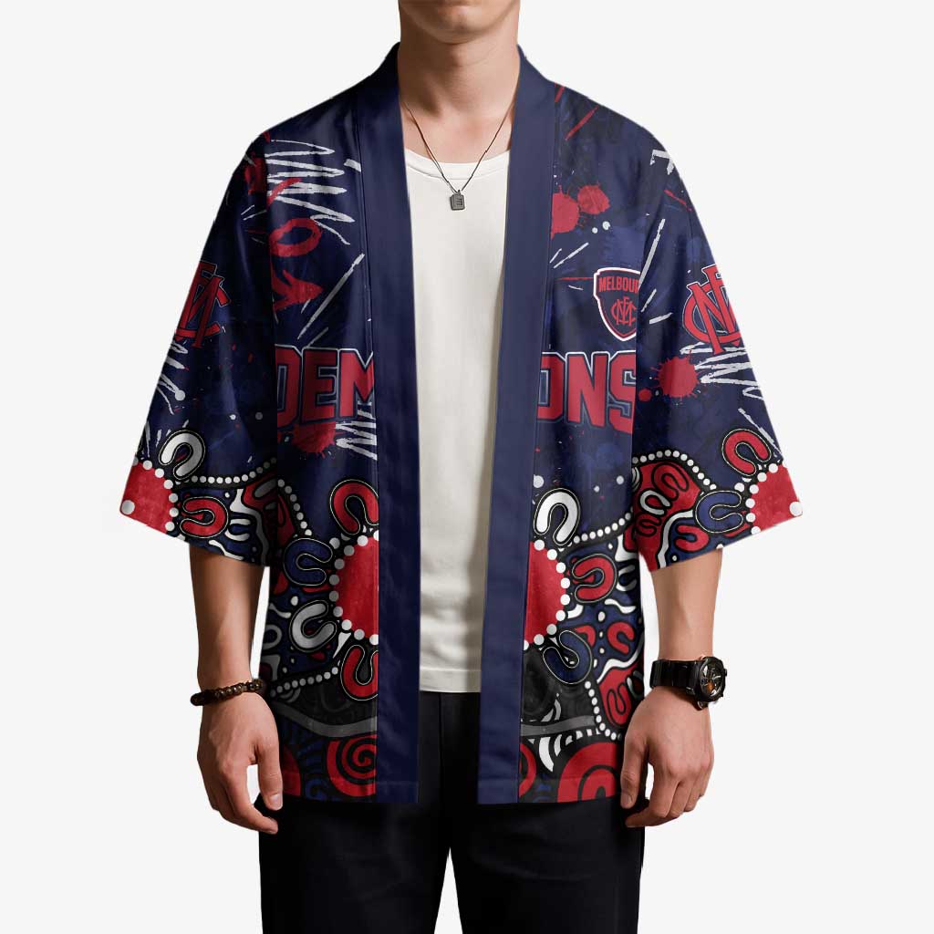 Personalized Melbourne Demons Kimono Aboriginal Dot Painting Graffiti Style
