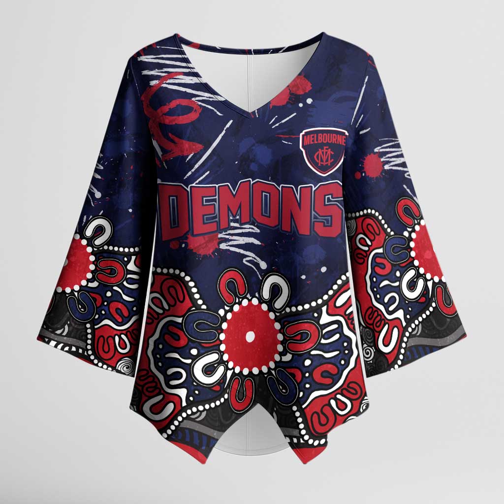 Personalized Melbourne Demons Kimono Sleeve Blouse Aboriginal Dot Painting Graffiti Style