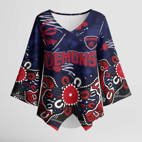 Personalized Melbourne Demons Kimono Sleeve Blouse Aboriginal Dot Painting Graffiti Style
