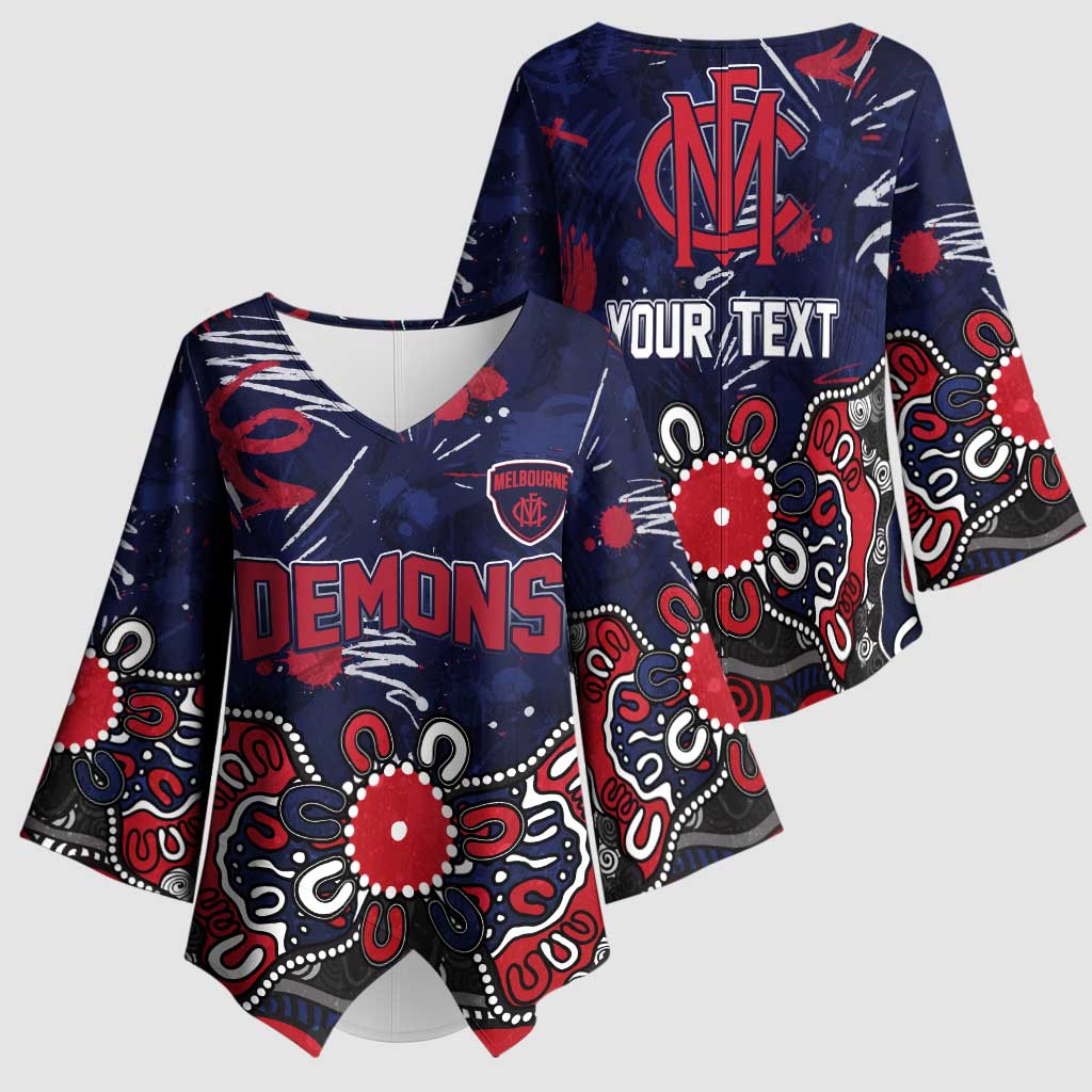 Personalized Melbourne Demons Kimono Sleeve Blouse Aboriginal Dot Painting Graffiti Style