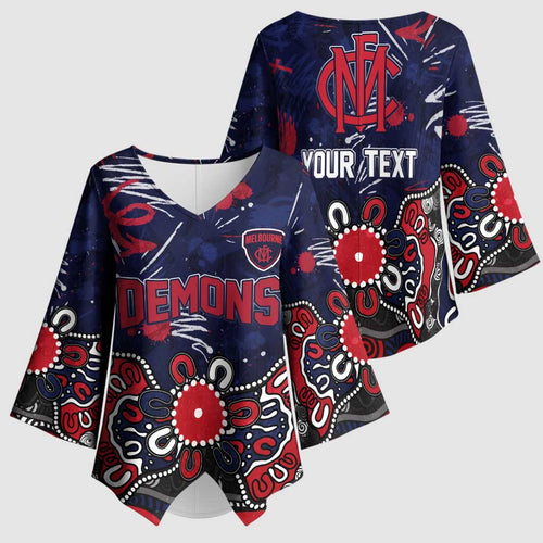 Personalized Melbourne Demons Kimono Sleeve Blouse Aboriginal Dot Painting Graffiti Style