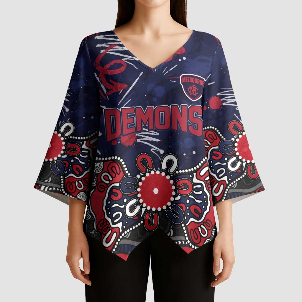Personalized Melbourne Demons Kimono Sleeve Blouse Aboriginal Dot Painting Graffiti Style