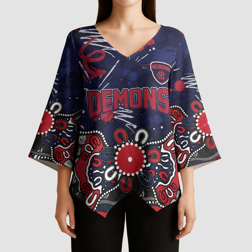 Personalized Melbourne Demons Kimono Sleeve Blouse Aboriginal Dot Painting Graffiti Style