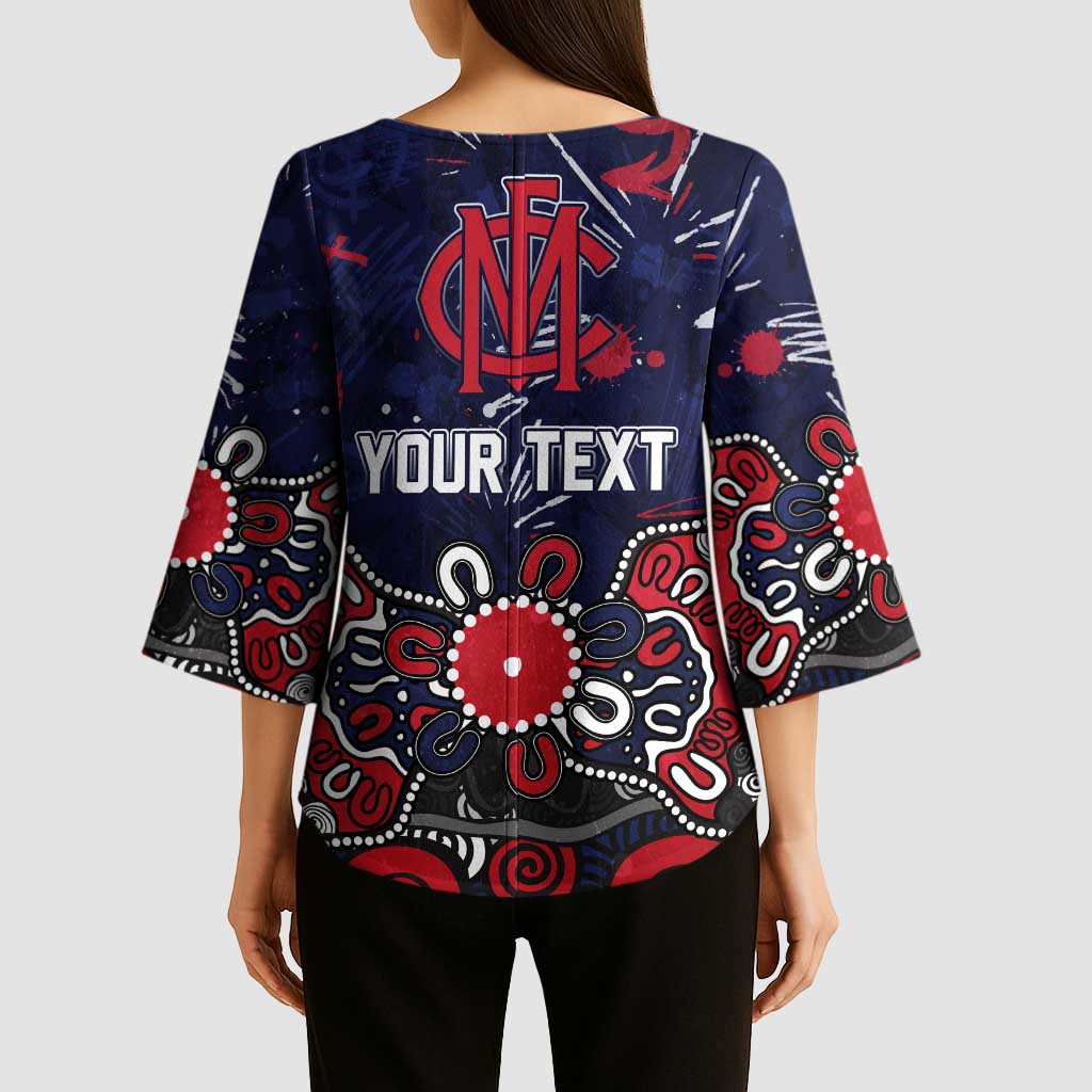 Personalized Melbourne Demons Kimono Sleeve Blouse Aboriginal Dot Painting Graffiti Style