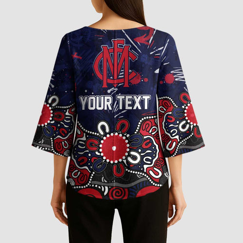 Personalized Melbourne Demons Kimono Sleeve Blouse Aboriginal Dot Painting Graffiti Style